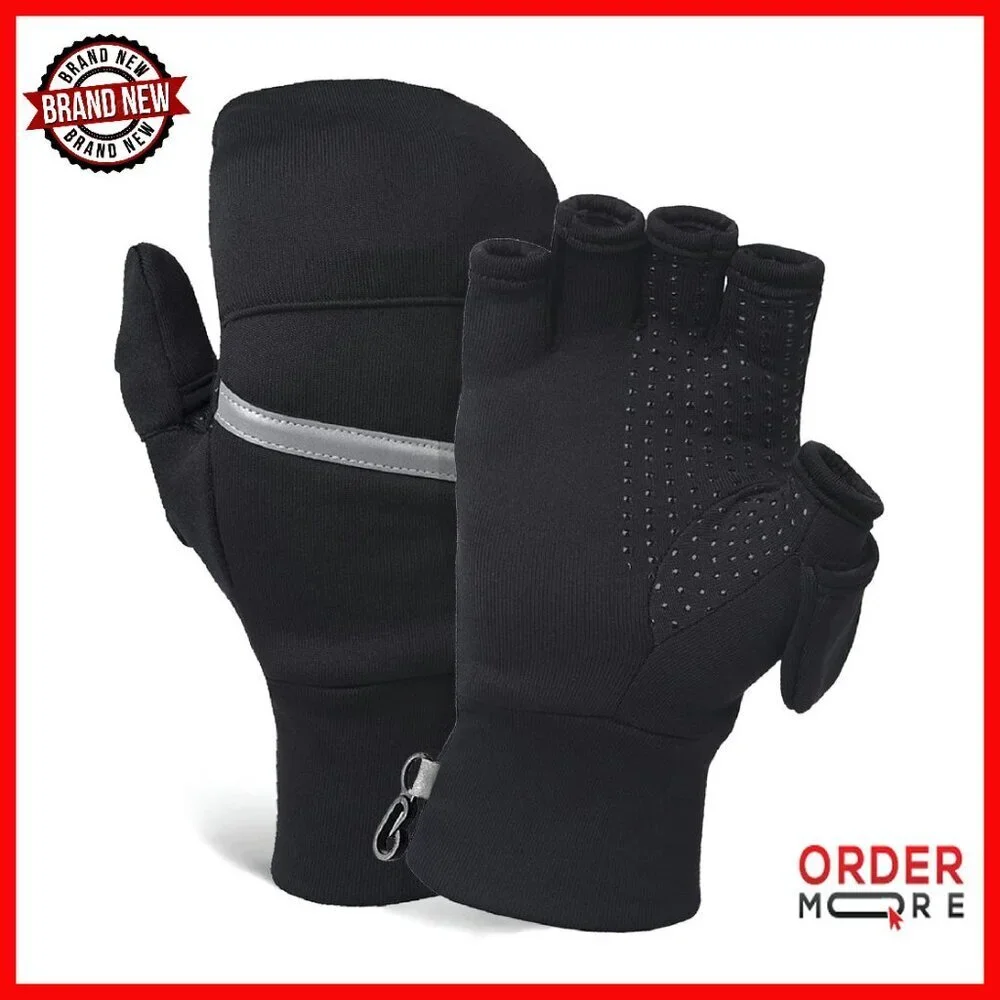 Women's Convertible Running Mittens - Fingerless Gloves Reflective Accents